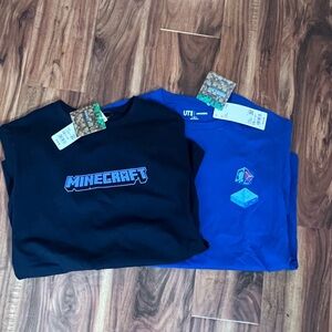 TWO new Minecraft Kids T-Shirts - Black and Blue - Youth 13